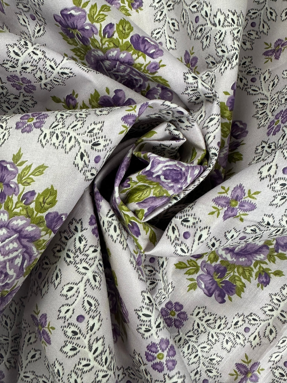 1950's Light Purple with Dark Purple Roses Cotton Fabric - (P242)