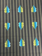 1960's Green and Black Stripes with Blue Green Abstract Leaf Print Cotton Blend Fabric - (P243)