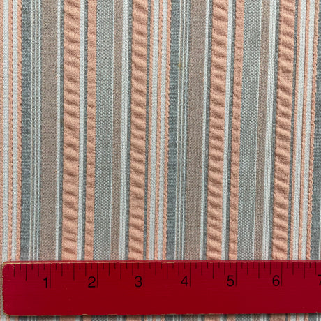 1970's Peach and Grey Seersucker Double Knit Fabric - BTY (K3)