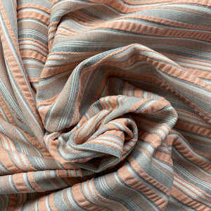 1970's Peach and Grey Seersucker Double Knit Fabric - BTY