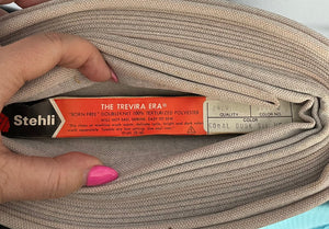 1970's Peach and Grey Seersucker Double Knit Fabric - BTY