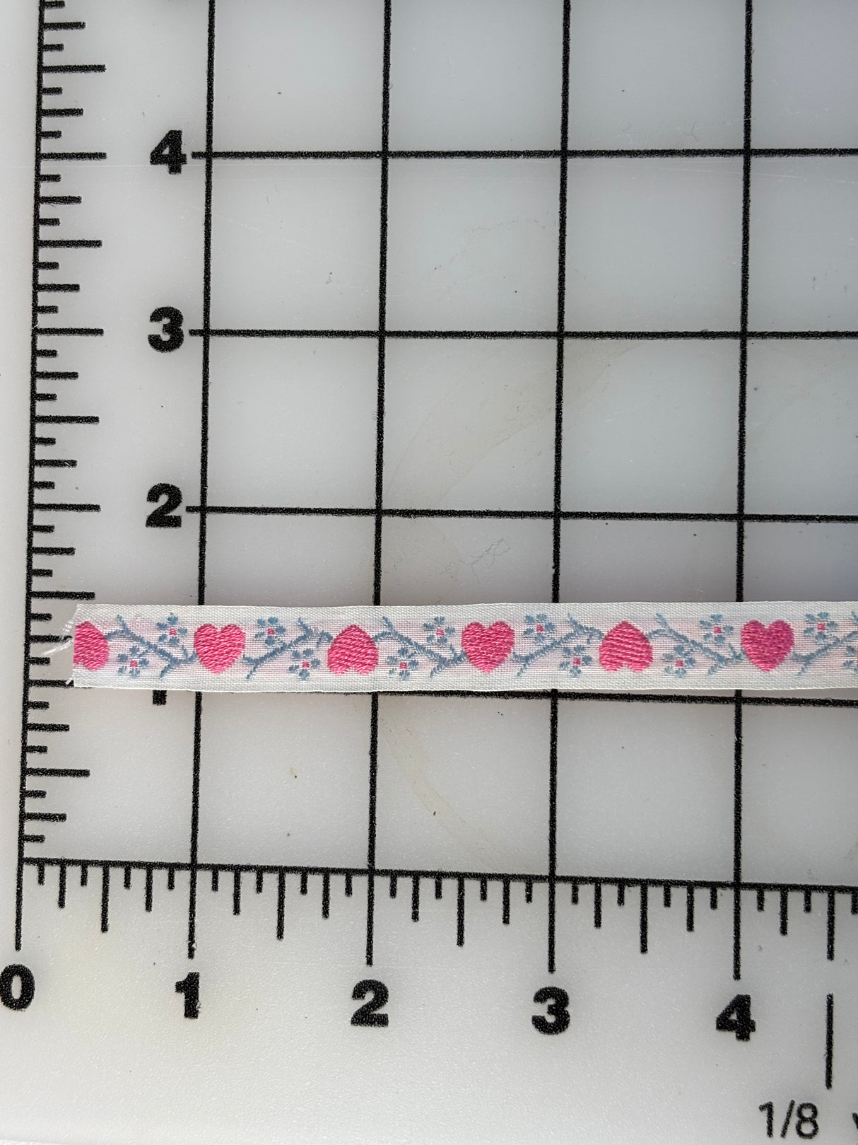 1990's Pink Heart and Blue Floral Jacquard Ribbon Trim