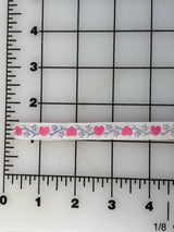 1990's Pink Heart and Blue Floral Jacquard Ribbon Trim