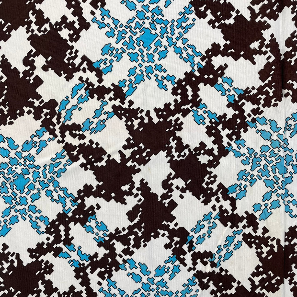 1970’s Cohama Blue and Brown Pixelated Polyester Fabric - BTY