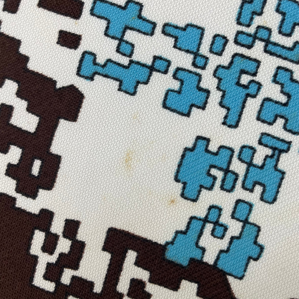 1970’s Cohama Blue and Brown Pixelated Polyester Fabric - BTY