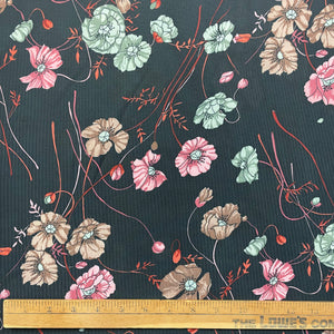 1970’s Black Floral Polyester Brushed Double knit Fabric - BTY