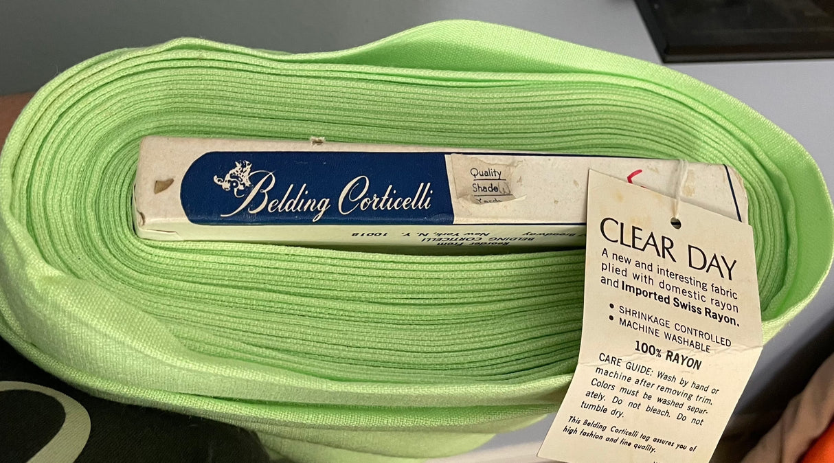 1970’s Belding Corticelli "Clear Day" Bright Lime Green Swiss Rayon Fabric - BTY (S2)