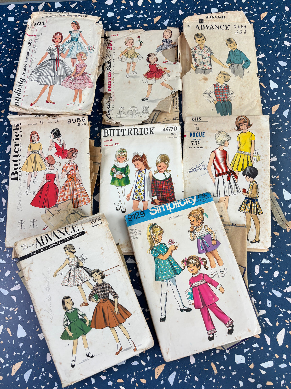 1950's-1970's Vintage Pattern LOT of INCOMPLETE Children's Patterns