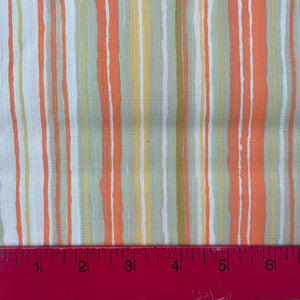 1970’s Mint Green, Coral and White Striped Poly/Cotton Fabric - 1yd+