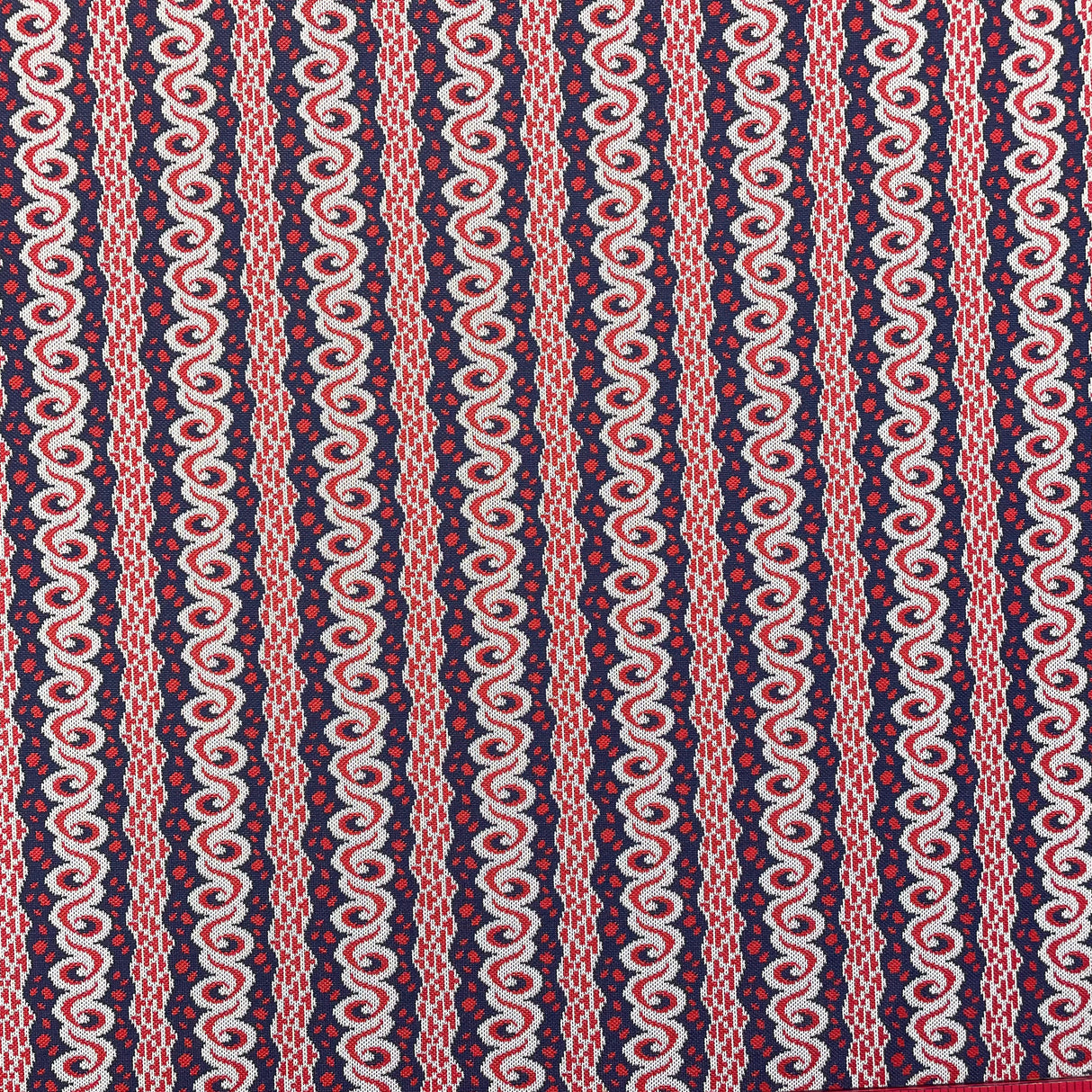 1970’s Red White and Blue Swirl Striped Polyester Double Knit Fabric - BTY