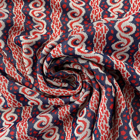 1970’s Red White and Blue Swirl Striped Polyester Double Knit Fabric - BTY (K10)