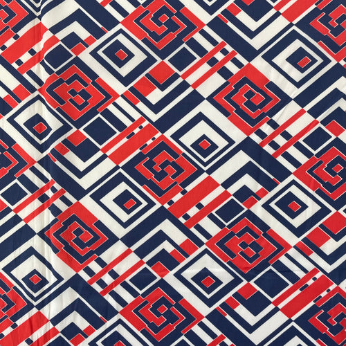 1970’s Red White and Blue Swirl Geometric Fabric - Polyester Crepe - BTY