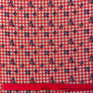 1970’s Red and White with Blue Floral Double Knit Polyester Fabric - BTY