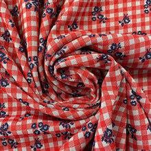 1970’s Red and White with Blue Floral Double Knit Polyester Fabric - BTY