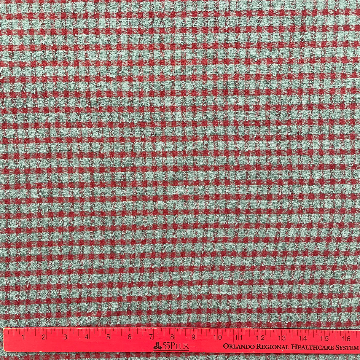 1970’s Cohama Grey and Red Plaid Rayon Blend Fabric - BTY