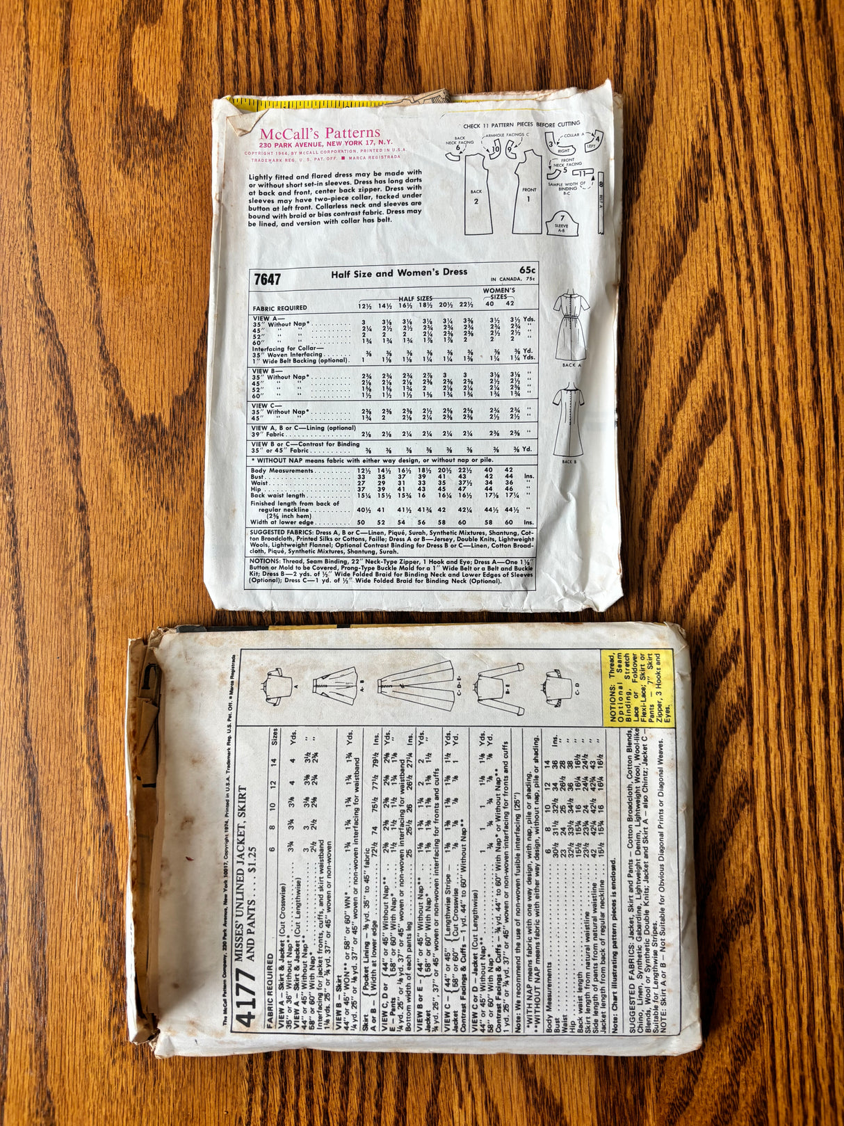 1960-70’s Vintage Pattern LOT of UNCHECKED patterns - Bust 31-37" - Lot B