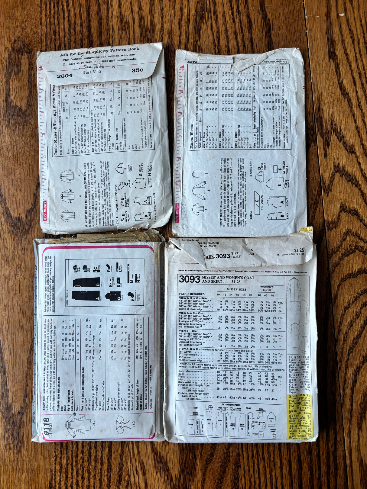 1960-70’s Vintage Pattern LOT of UNCHECKED patterns - Bust 31-38" - Lot A