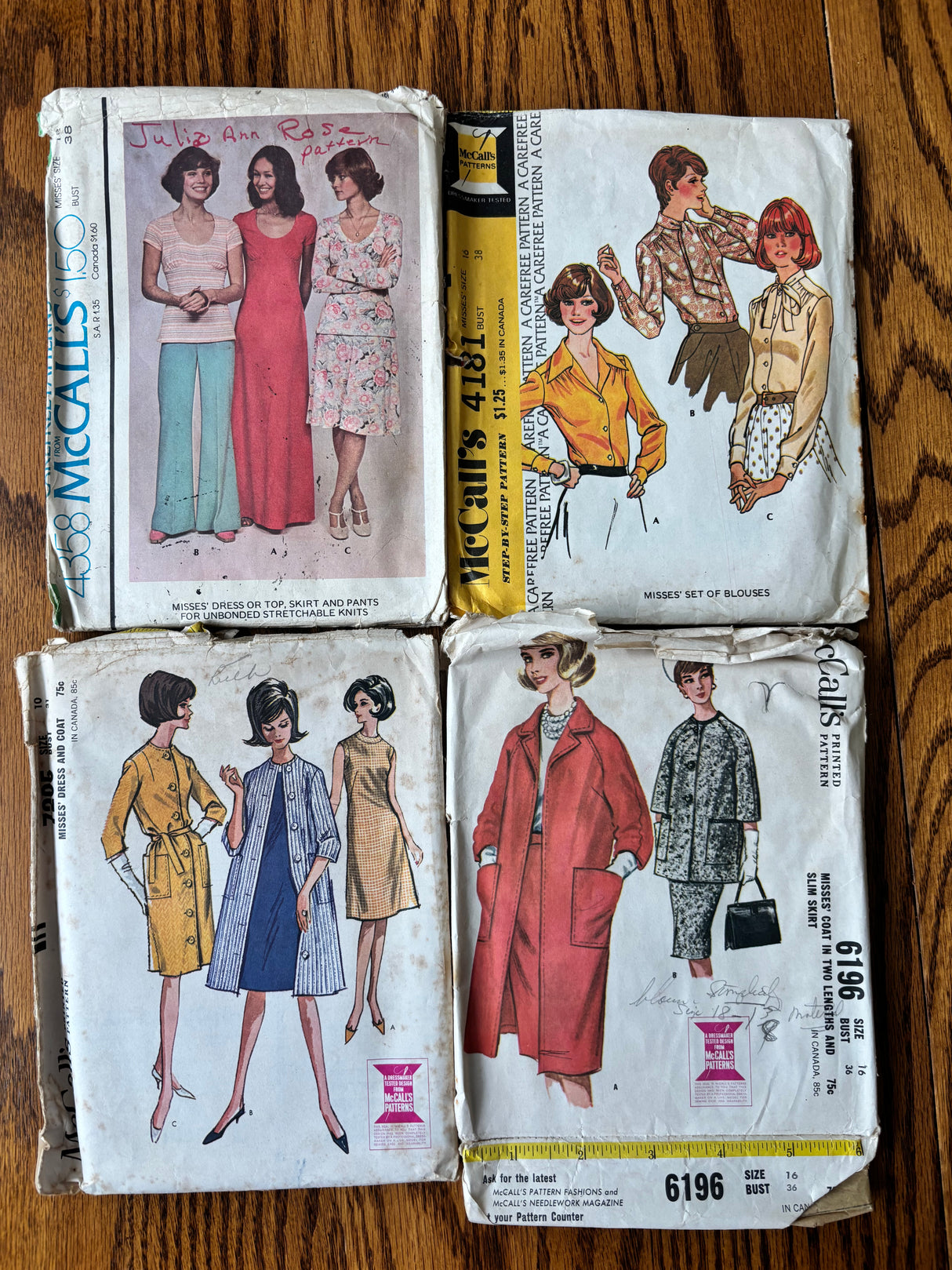 1960-70’s Vintage Pattern LOT of UNCHECKED patterns - Bust 31-38" - Lot A