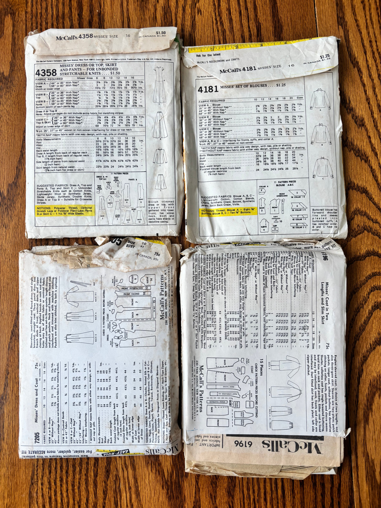 1960-70’s Vintage Pattern LOT of UNCHECKED patterns - Bust 31-38" - Lot A