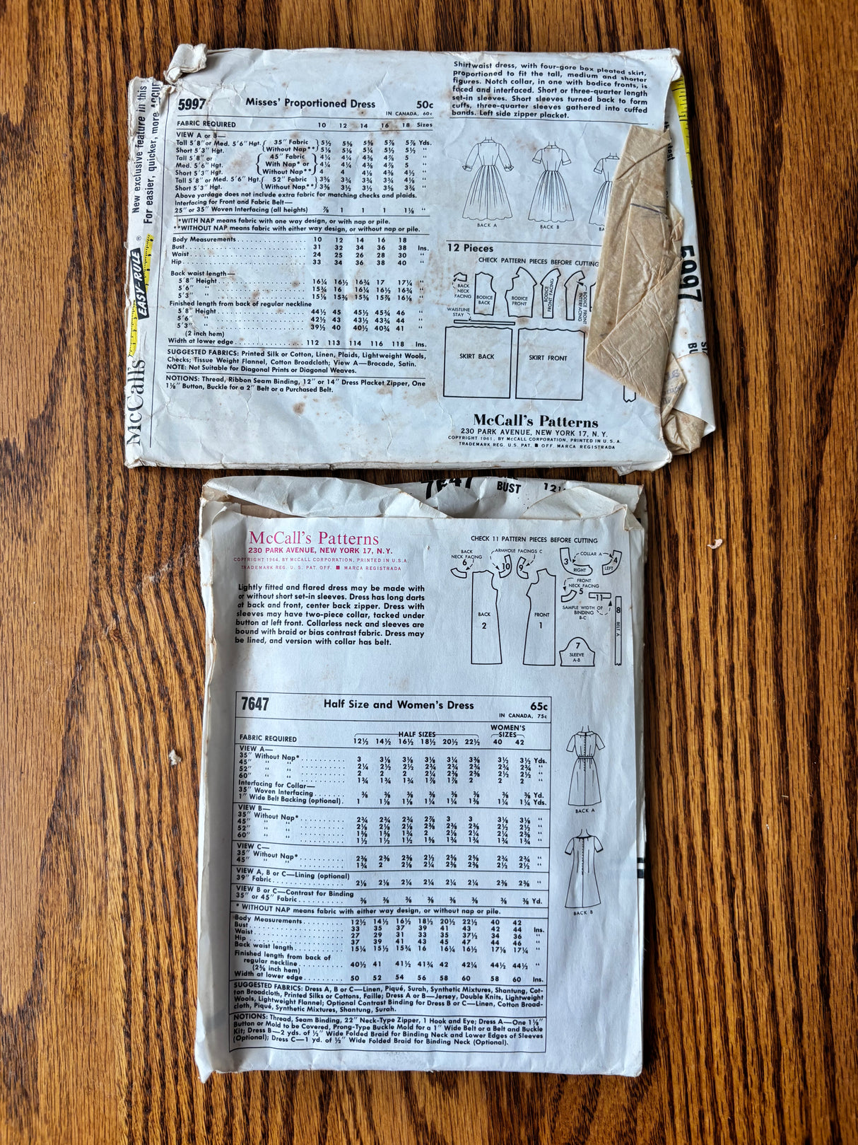 1960-70’s Vintage Pattern LOT of UNCHECKED patterns - Bust 31-38" - Lot A
