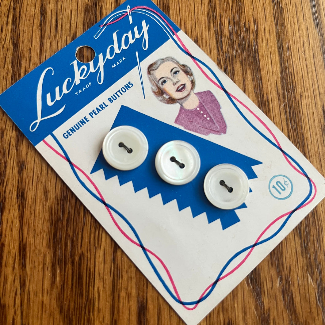 1950’s Lucky Day Pearl Buttons - White - Set of 3 - 9/16