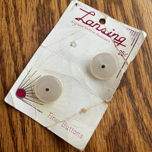 1950’s Lansing White Plastic MOP style Buttons - White - Set of 2 - 3/4" -  on card