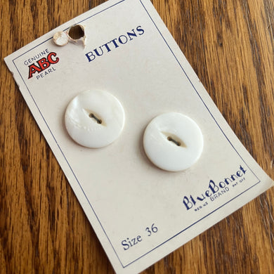 1950’s Blue Bonnet ABC Pearl Buttons - White - Size 36 - 7/8