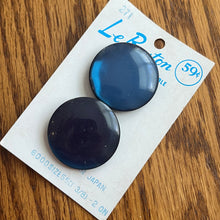 1960’s Le Bouton Plastic Flat Circular Buttons - Blue - Set of 2 - Size 55 - 1" 3/8 -  on card