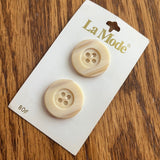 1970’s La Mode Beige Wood Style Buttons - Beige - Set of 2 - Size 36 - 7/8" -  on card