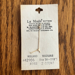 1970’s La Mode Beige Wood Style Buttons - Beige - Set of 2 - Size 36 - 7/8" -  on card
