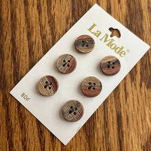 1970’s La Mode Beige Wood Grain Buttons - Brown - Set of 6 - Size 20 - 1/2" -  on card