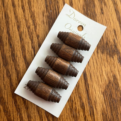 1960’s Doreen Wooden Shank Buttons - Dark Wood - set of 5 - 1 1/4