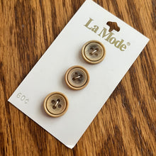 1970’s La Mode Beige Wood Style Buttons - Beige - Set of 3 - Size 24 - 5/8" -  on card