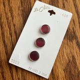 1960’s Le Chic Metal Shank Buttons - Silver tone with Red Center - set of 3 - Size 20 - 1/2" - on card