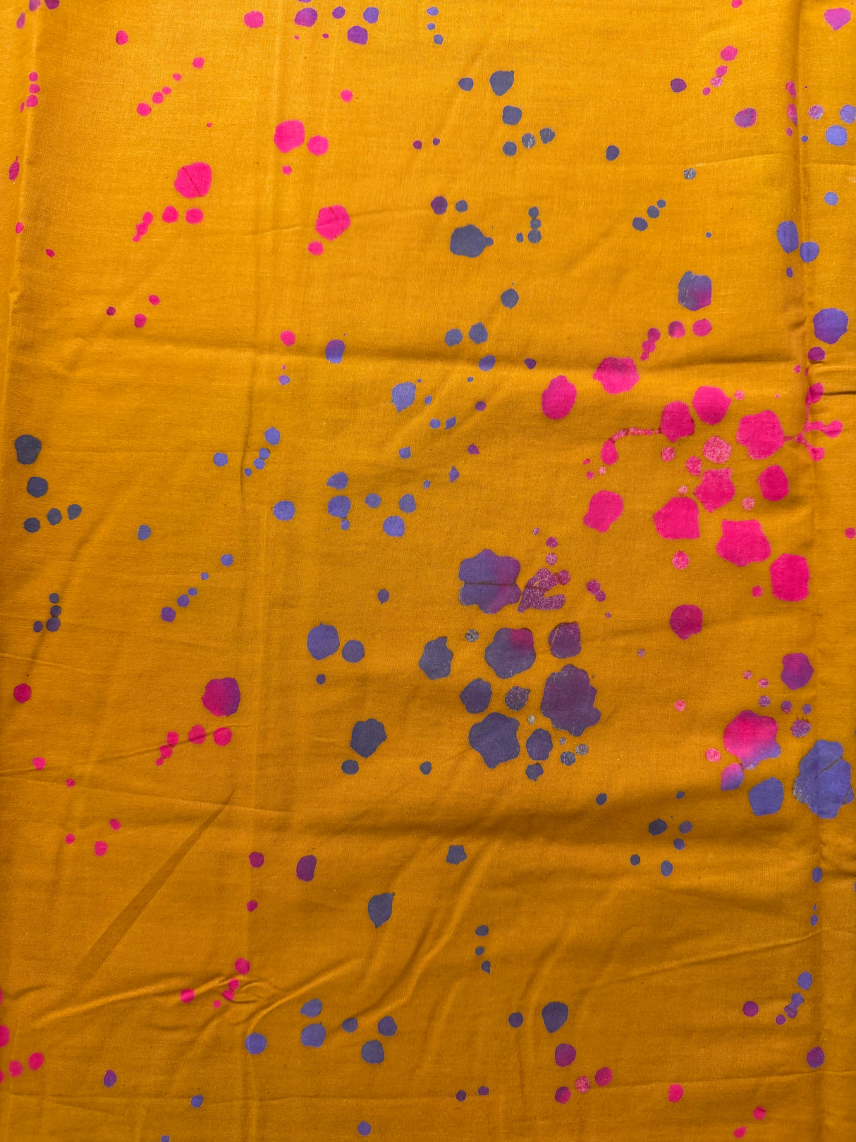 Modern Golden Rod Yellow with Pink and Purple Splatter Fabric - P258