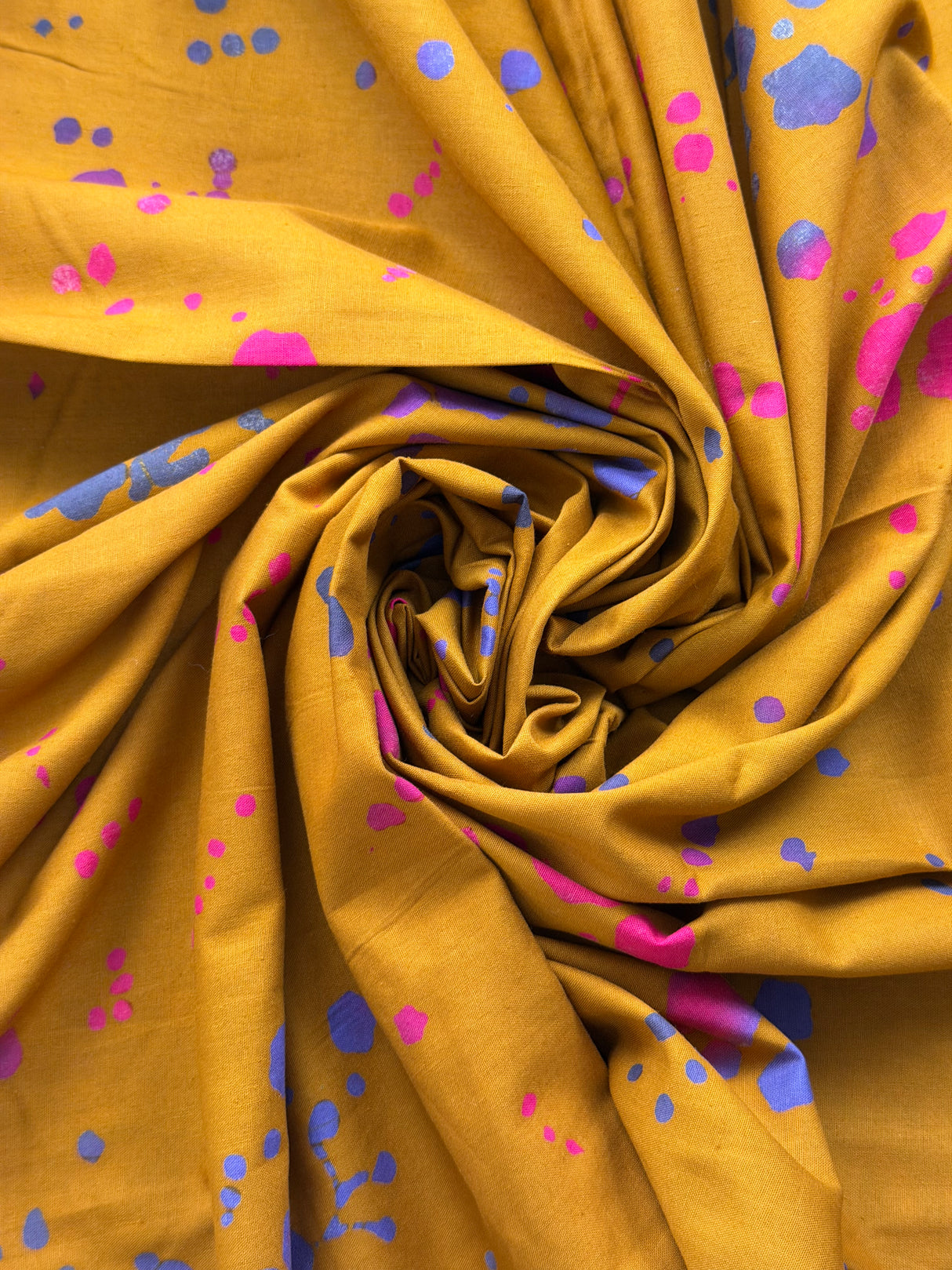 Modern Golden Rod Yellow with Pink and Purple Splatter Fabric - P258