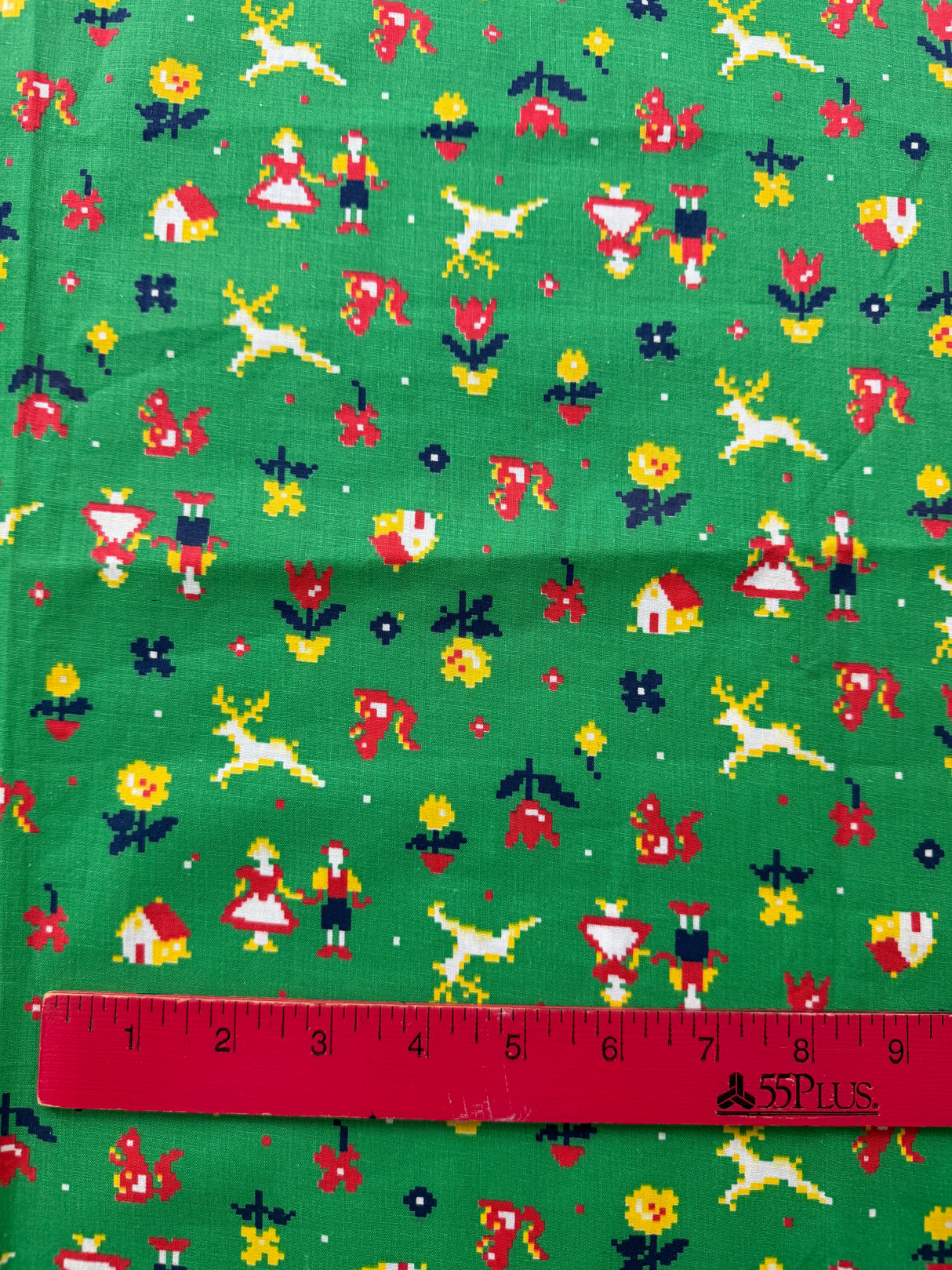 1960’s Dutch Novelty Print Green Cotton Fabric - P259