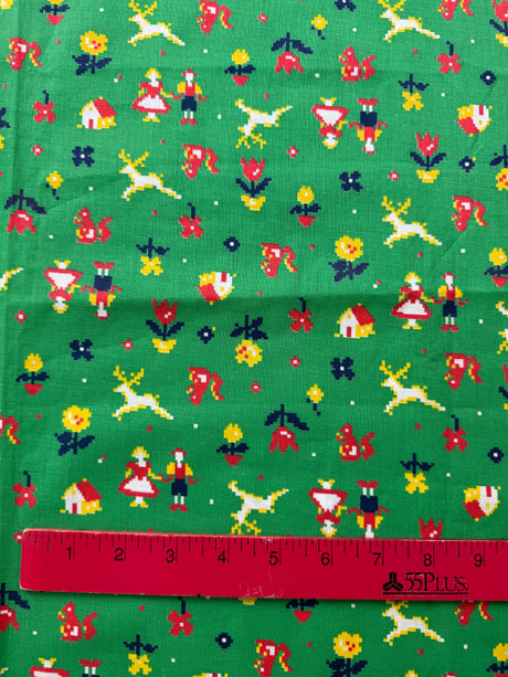 1960’s Dutch Novelty Print Green Cotton Fabric - P259