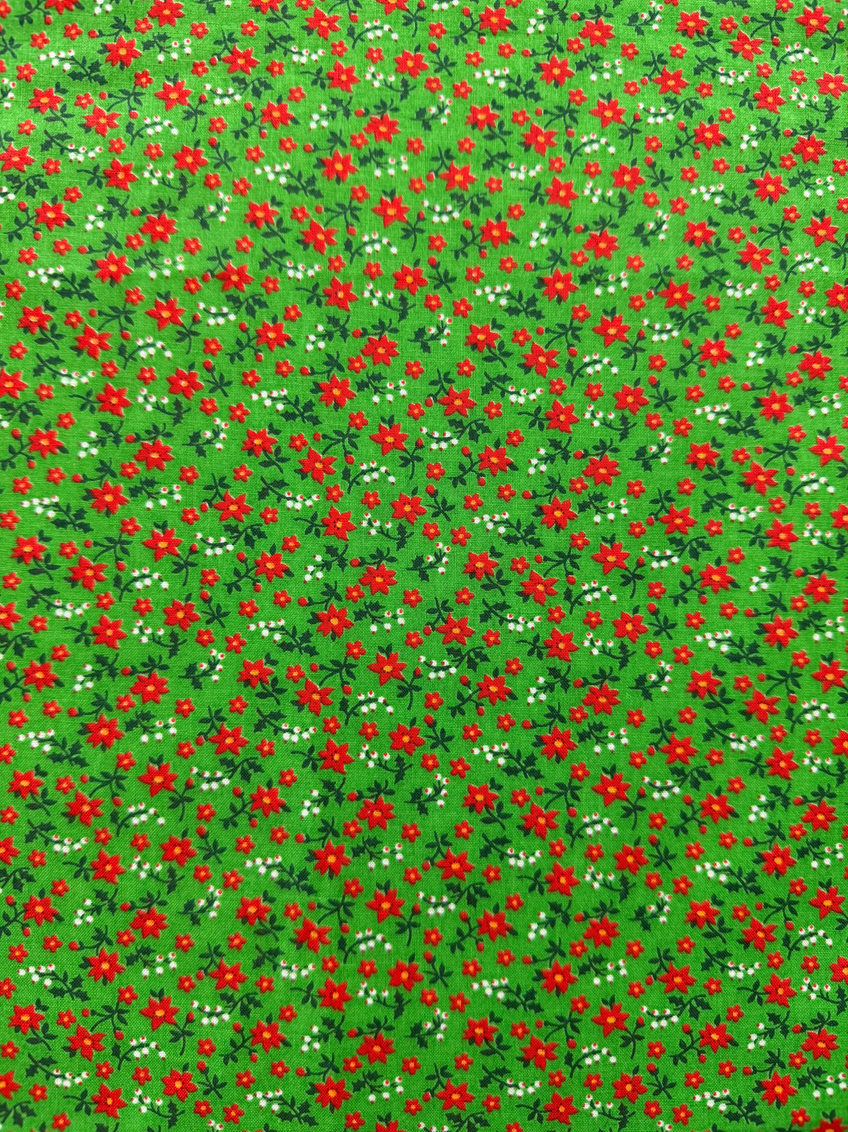 1970’s Green with Red Calico Flowers Fabric - BTY (L2)