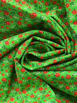 1970’s Green with Red Calico Flowers Fabric - BTY (L2)