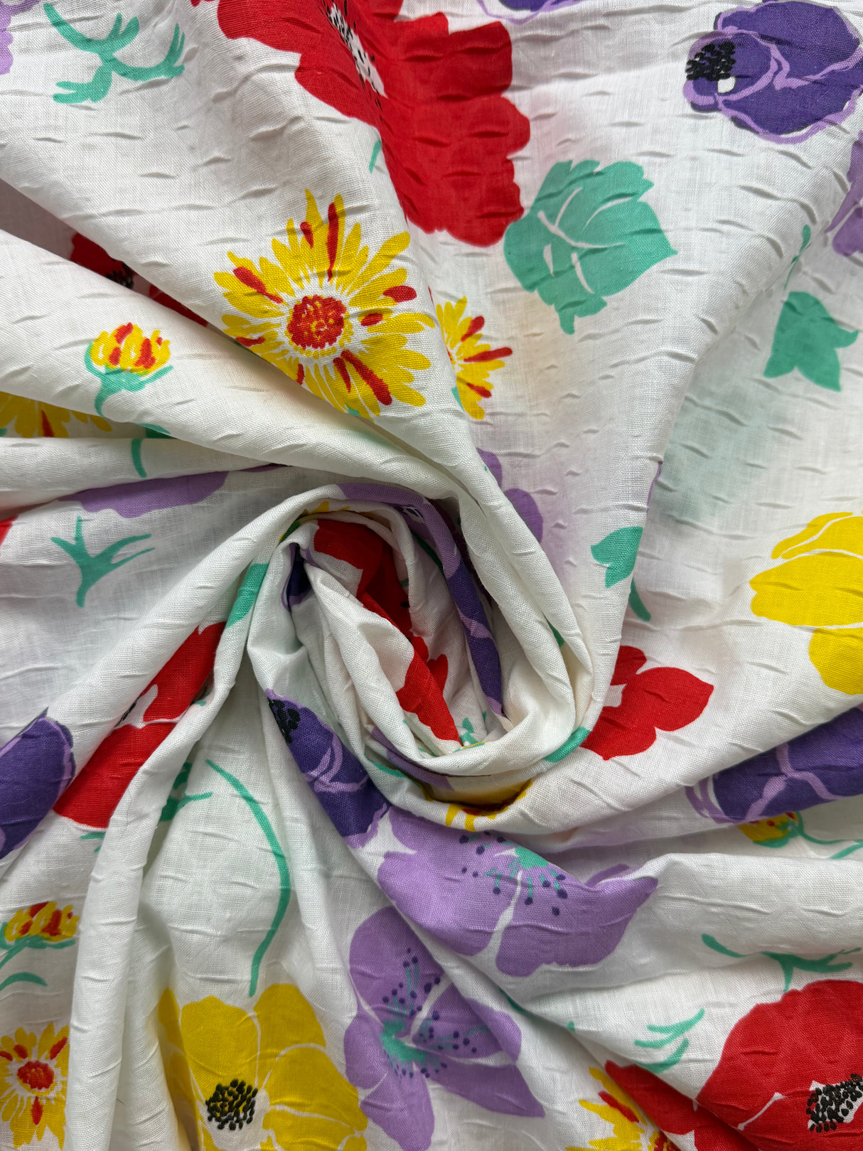 2000’s White with Colorful Florals Cotton Fabric - P262