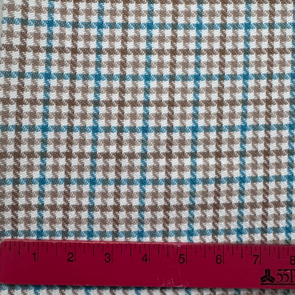 1970’s Blue Tan and White Plaid Fabric-  Polyester - BTY (H12)