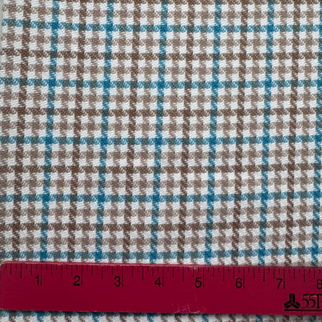 1970’s Blue Tan and White Plaid Fabric-  Polyester - BTY