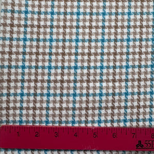 1970’s Blue Tan and White Plaid Fabric-  Polyester - BTY