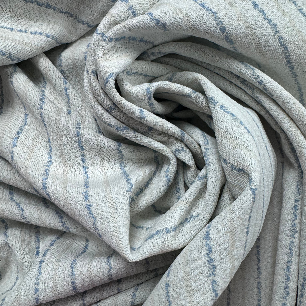 1970’s Blue Tan and White Stripe Fabric-  Polyester - BTY