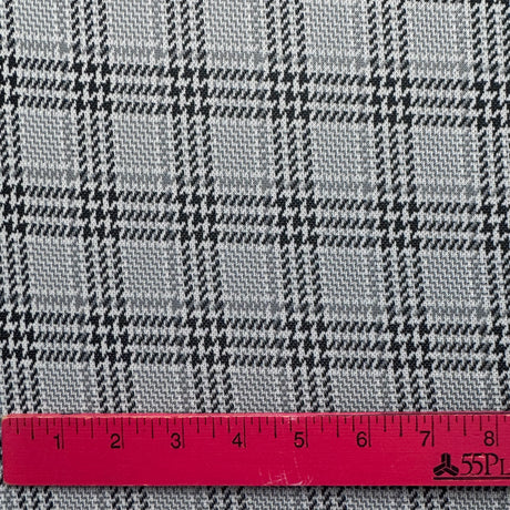 1970’s Black and Grey Houndstooth Plaid Fabric-  Polyester - BTY (K1)