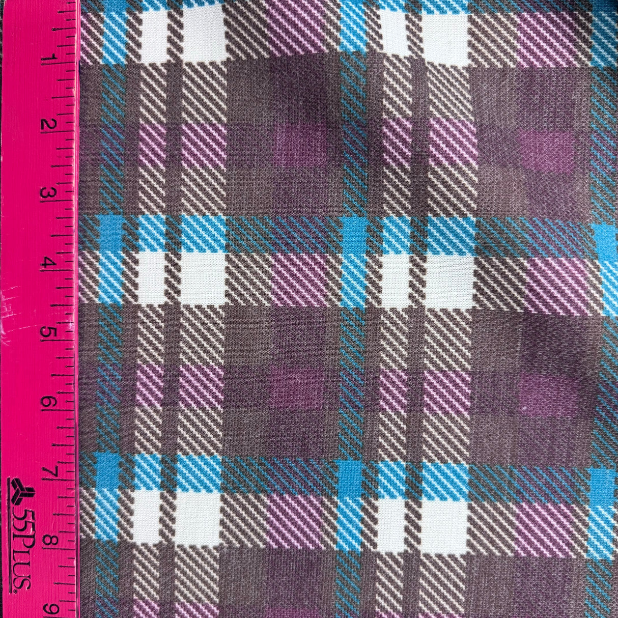 1970’s Brown, Blue, Purple and White Plaid Fabric - Wool & Polyester - BTY