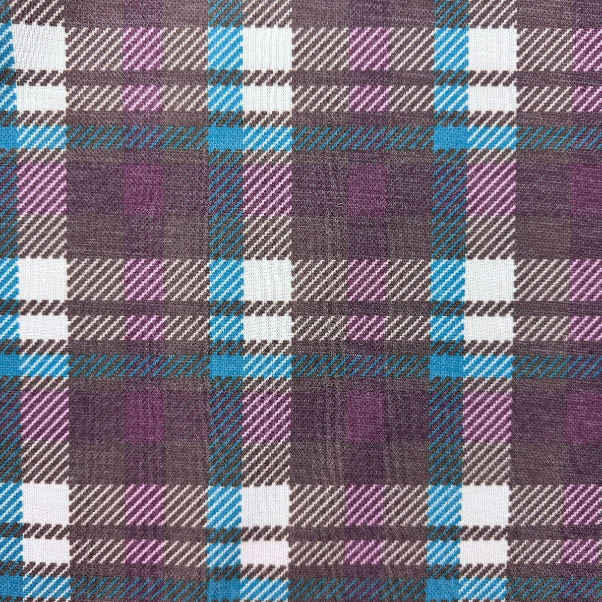 1970’s Brown, Blue, Purple and White Plaid Fabric - Wool & Polyester - BTY