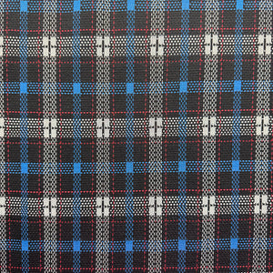 1970’s Black White Red Blue Plaid Fabric- Polyester - BTY