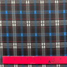 1970’s Black White Red Blue Plaid Fabric- Polyester - BTY